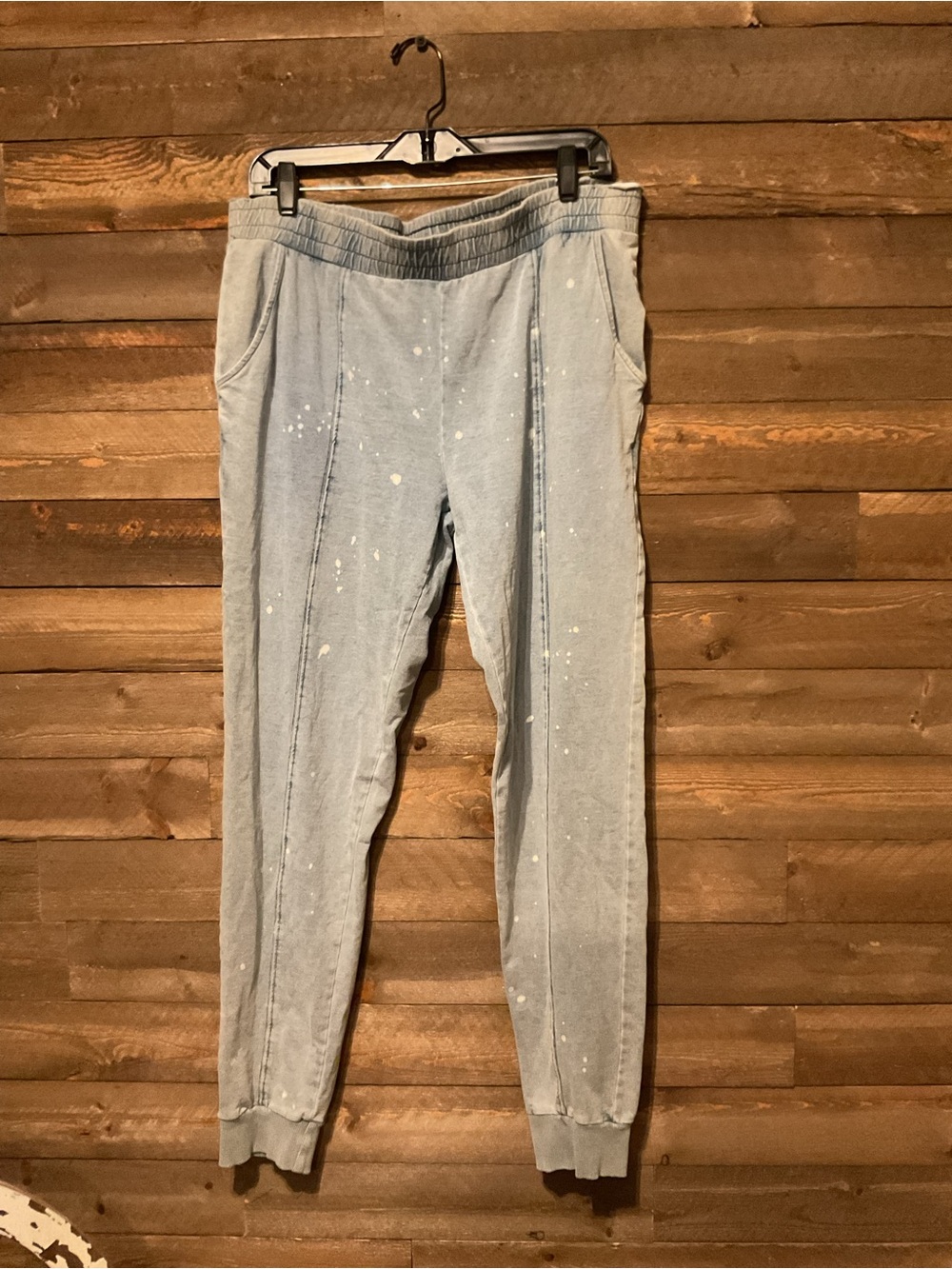 Jaded Gypsy Olivia Distressed Sweat Pants / Joggers Light Blue Bleach Dots XL